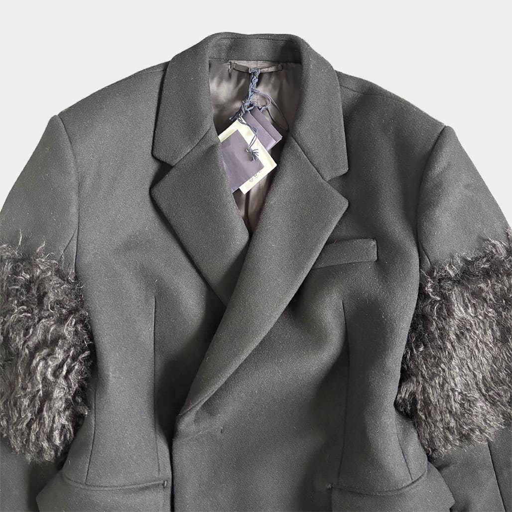 PRADA ウールモヘヤグレー ダブルブレストジャケット、スラックス2022AW PRADA ウールモヘヤグレー ダブルブレストジャケット、スラックス2022AW