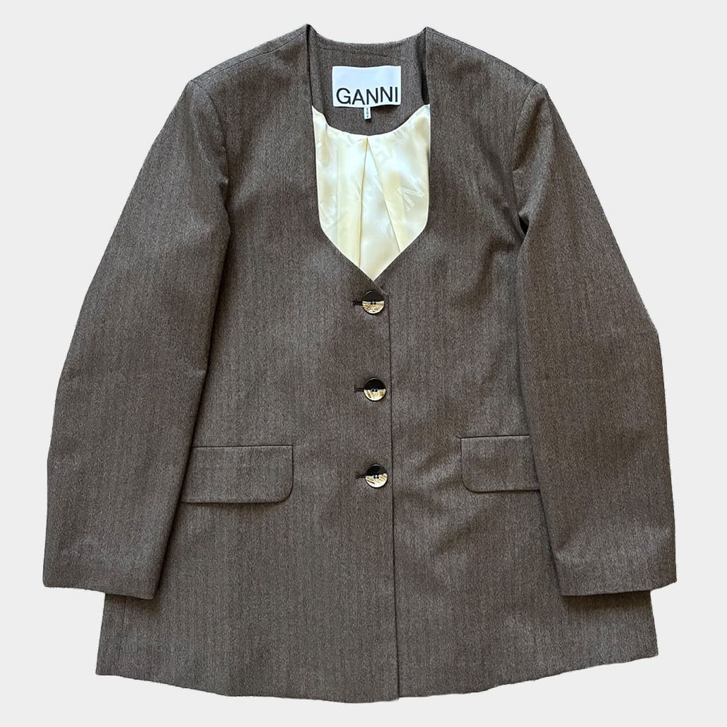 希少　Ganni ガニー リボンタイ付 テーラードジャケット グレー 希少 Ganni ガニー リボンタイ付 テーラードジャケット グレー GANNI